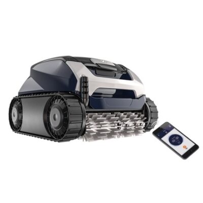 Robot aspirapolvere per piscina con controllo da smartphone, ideale per pulizie efficienti e automatizzate.