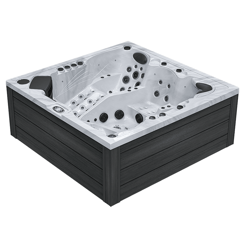 Spa Outdoor per 5 Persone – Design, Tecnologia e Benessere Linee moderne, dettagli curati e tecnologia pensata per il relax: questa vasca idromassaggio da esterno per 5 persone è la soluzione ideale per chi cerca un’oasi di benessere direttamente a casa propria. La superficie interna in elegante bianco argento riflette la luce creando giochi di colore suggestivi, mentre il rivestimento esterno grigio regala un look sobrio e contemporaneo, perfetto per ogni contesto architettonico. Dotata di getti idromassaggio potenti e silenziosi, illuminazione LED subacquea, cromoterapia multicolore e audio Bluetooth integrato, questa spa offre un'esperienza immersiva che rigenera corpo e mente.