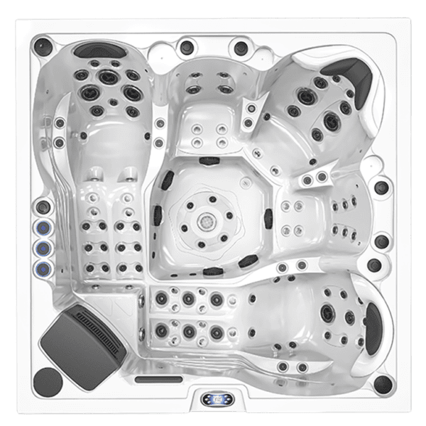 Relaxing outdoor spa Jacuzzi con molteplici getti e sedute, ideale per il wellness e il benessere.