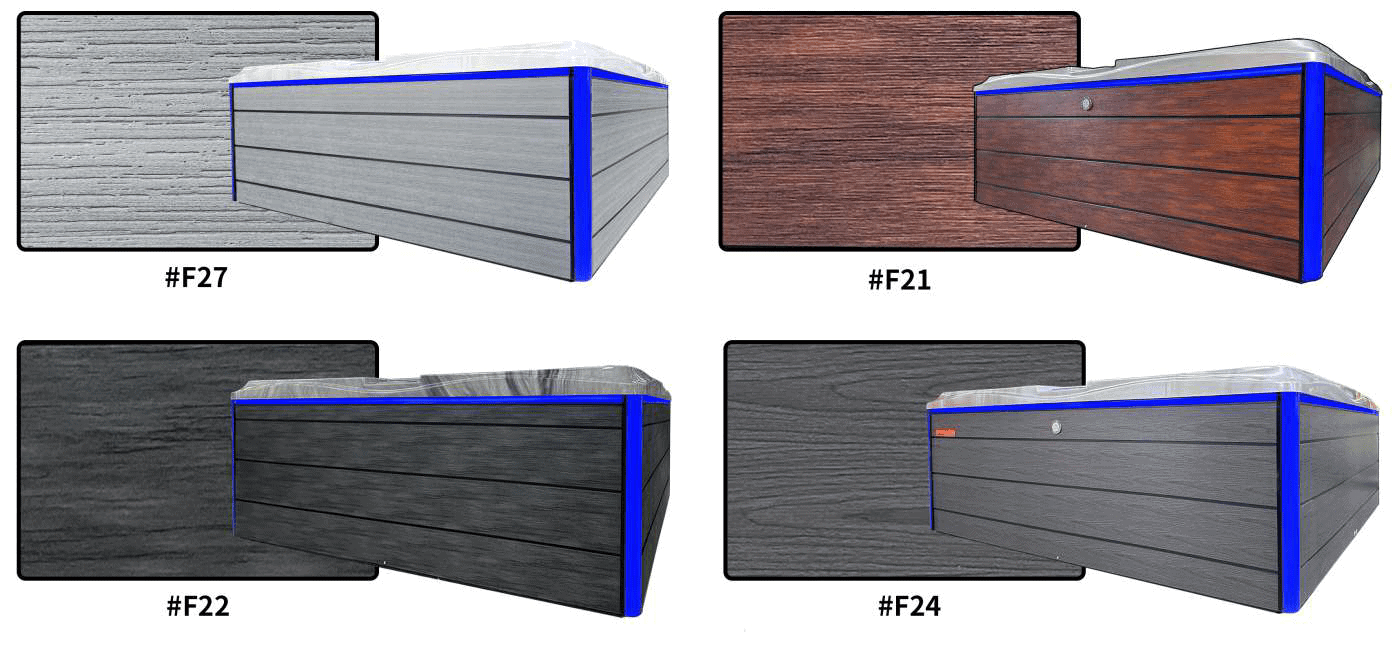 Escalate contenitore piscine in legno con finitura grigia, ideale per giardini moderni – piscina interrata con pareti in legno e copertura protettiva.