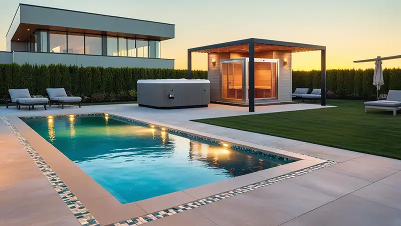 BILD1 Piscina su misura costruita in Ticino al tramonto