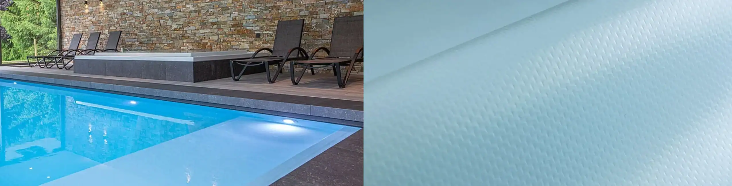 Piscina interrata con rivestimento in PVC armato azzurro Piscina interrata con rivestimento in PVC armato azzurro, brillante e resistente