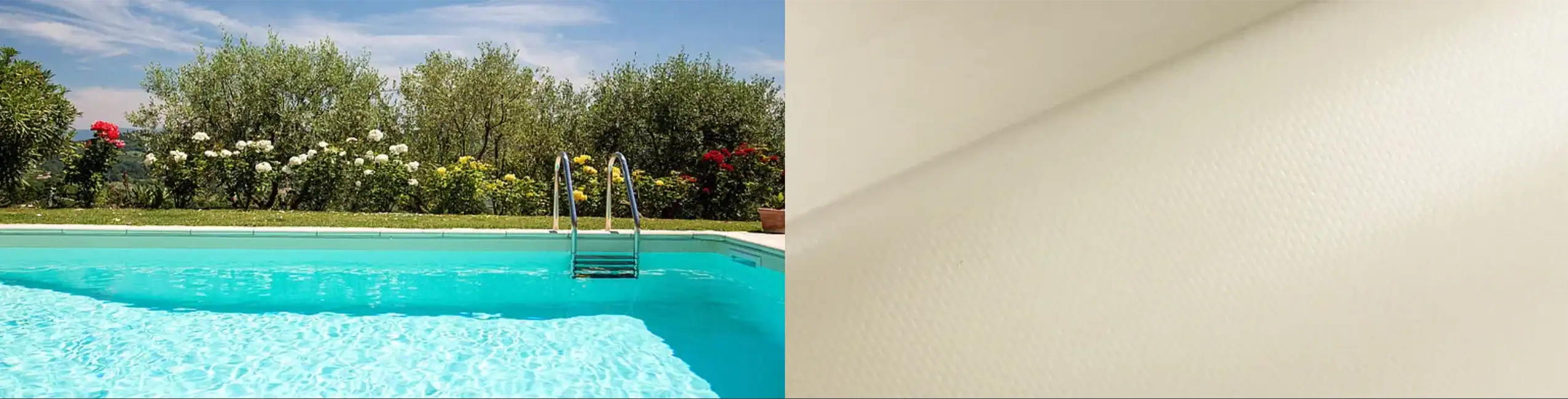 Piscina interrata con rivestimento in PVC armato sabbia Piscina interrata con rivestimento in PVC armato sabbia, elegante e naturale