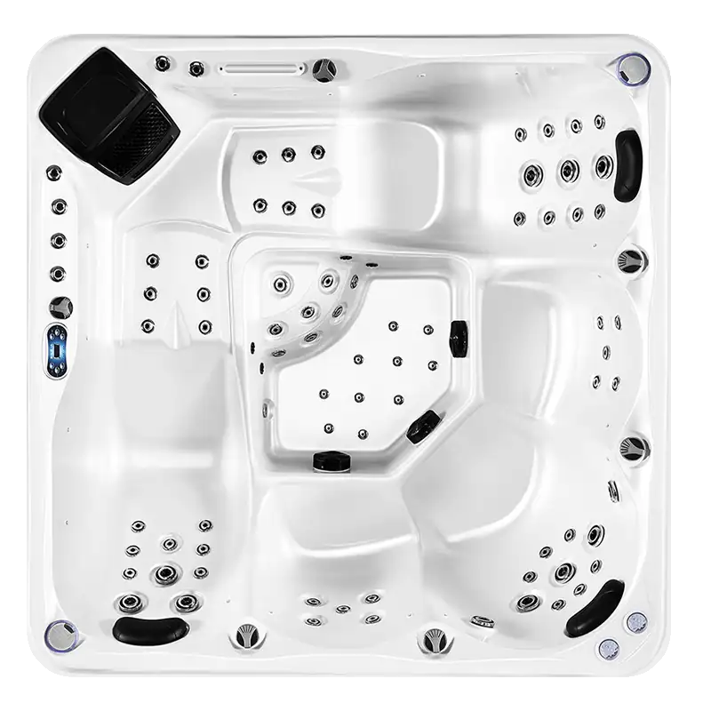 Vasca idromassaggio Samos – Eleganza e benessere per il tuo spazio esterno Vasca idromassaggio Samos quadrata con sedute ergonomiche e numerosi getti massaggianti