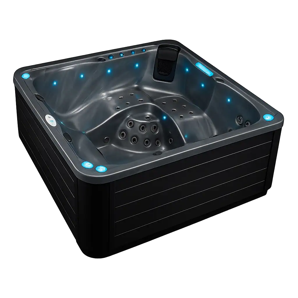 Whirlpool - Samos Relax hot tub con luci LED blu, spa idromassaggio in esterno, perfetta per il wellness e il relax.