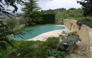 Copertura invernale verde per piscina Piscina sagomata con copertura invernale verde in PVC rinforzato, protezione resistente contro sporco e intemperie