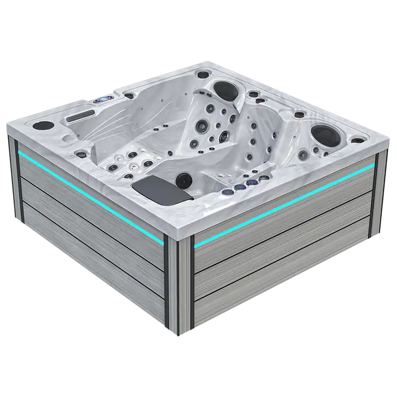 Kayla-Silver White-Stiscia LED Piscina jacuzzi interrata con idromassaggio e luci a LED.