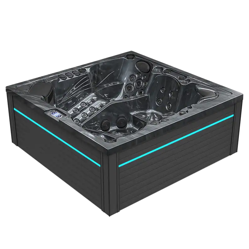 LED-Moana Lusso di una vasca idromassaggio da esterno con molti getti e sedili.