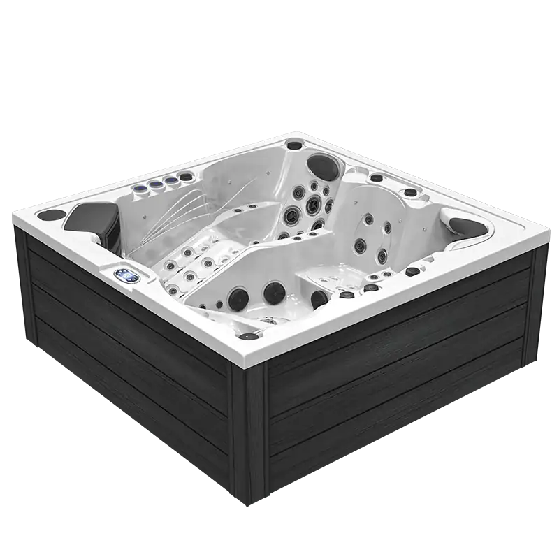 Moana-Vasca idromassaggio 5 posti – full optional | Atec Pool Vasca idromassaggio 5 posti full optional con 2 chaise longue, LED e sistema audio – Atec Pool Didascalia