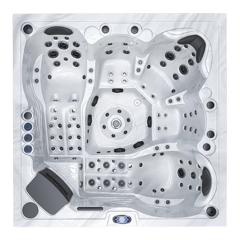 Moana-Vasca idromassaggio 5 posti – full optional | Atec Pool Vasca idromassaggio 5 posti full optional con 2 chaise longue, LED e sistema audio – Atec Pool